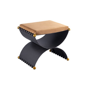 Atlas Layla Accent Stool - Art Deco Elegance in Blackened Bronze with Luxurious Camel Velvet Comfort SE11035-01
