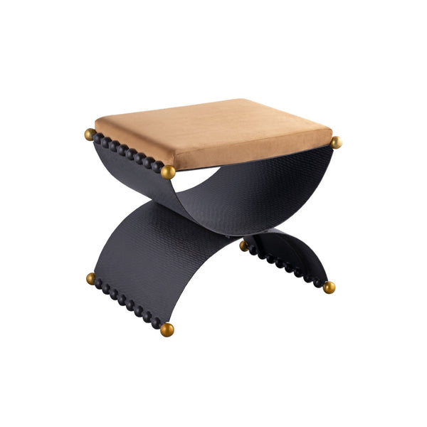 Atlas Layla Accent Stool - Art Deco Elegance in Blackened Bronze with Luxurious Camel Velvet Comfort SE11035-01