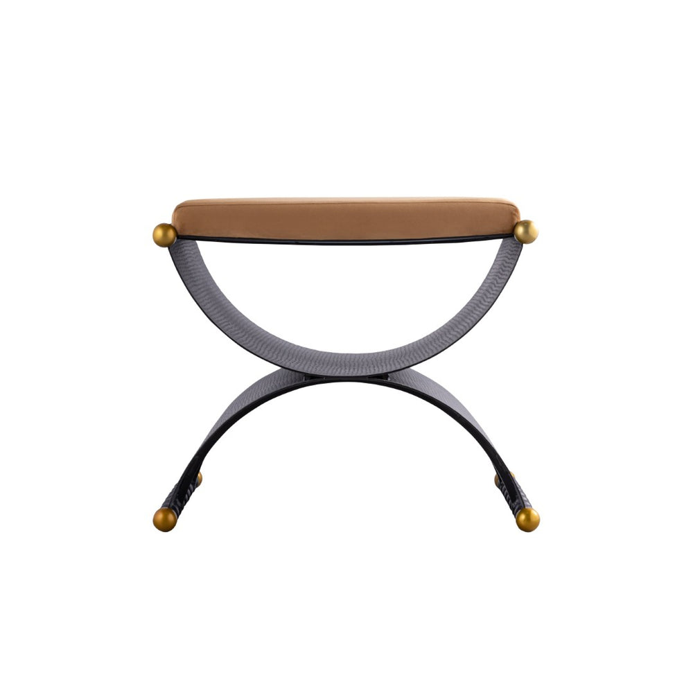 Atlas Layla Accent Stool - Art Deco Elegance in Blackened Bronze with Luxurious Camel Velvet Comfort SE11035-01