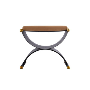 Atlas Layla Accent Stool - Art Deco Elegance in Blackened Bronze with Luxurious Camel Velvet Comfort SE11035-01