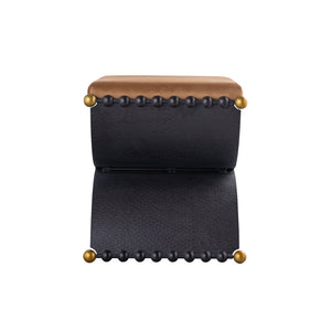 Atlas Layla Accent Stool - Art Deco Elegance in Blackened Bronze with Luxurious Camel Velvet Comfort SE11035-01