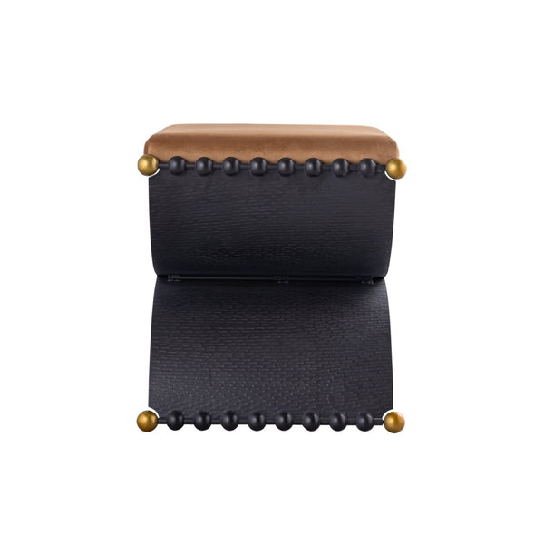Atlas Layla Accent Stool - Art Deco Elegance in Blackened Bronze with Luxurious Camel Velvet Comfort SE11035-01