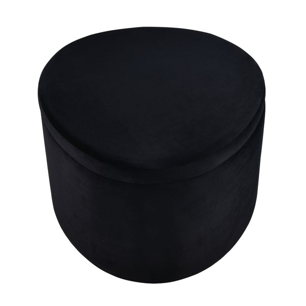 Atlas Linder Storage Ottoman - Stylish Drum-Shaped Design with Removable Lid for Versatile Home Storage Black SE11037-01