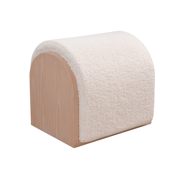 Atlas Marko Stool - Modern Bouclé Accent Seat with Light Oak Finish for Cozy Living Room Style and Versatility SE11038-01