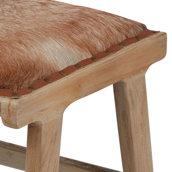 Atlas Organic Modern Ottoman - Elegant Hair-On Leather and Solid Wood Base for Chic, Versatile Comfort SE11044-01