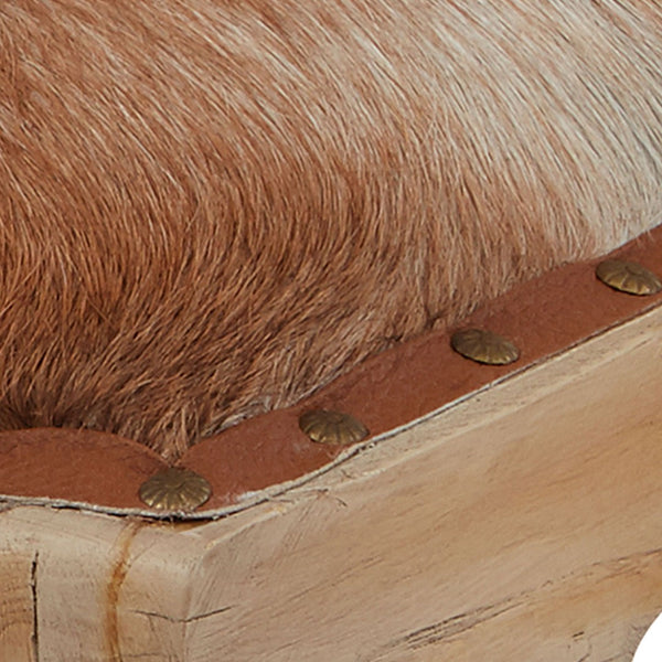 Atlas Organic Modern Ottoman - Elegant Hair-On Leather and Solid Wood Base for Chic, Versatile Comfort SE11044-01