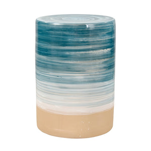 Atlas Roe Bay Accent Stool - Handcrafted Earthenware with Coastal Blue Glaze for Versatile Beachy Style SE11053-01