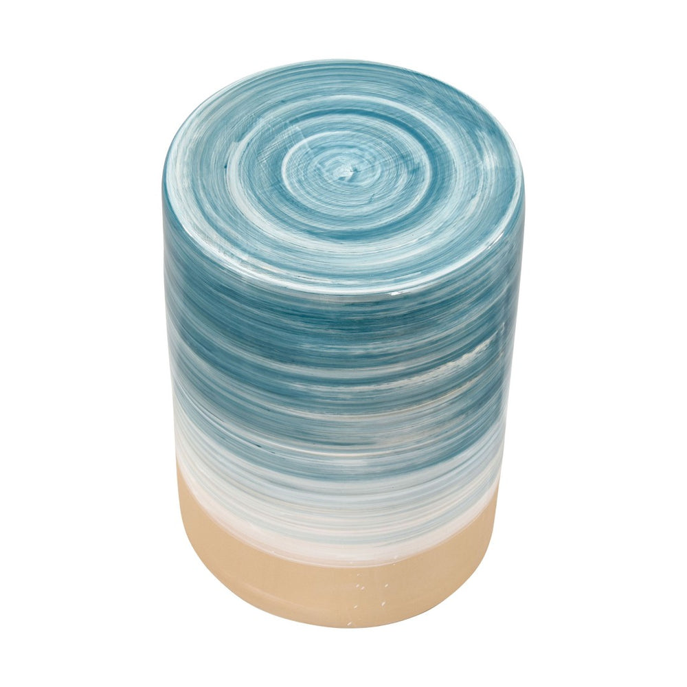 Atlas Roe Bay Accent Stool - Handcrafted Earthenware with Coastal Blue Glaze for Versatile Beachy Style SE11053-01