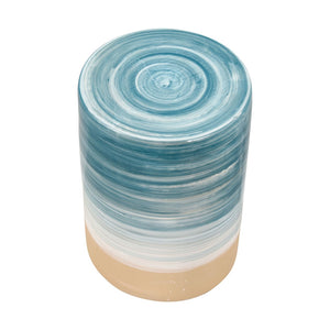 Atlas Roe Bay Accent Stool - Handcrafted Earthenware with Coastal Blue Glaze for Versatile Beachy Style SE11053-01