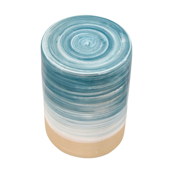 Atlas Roe Bay Accent Stool - Handcrafted Earthenware with Coastal Blue Glaze for Versatile Beachy Style SE11053-01