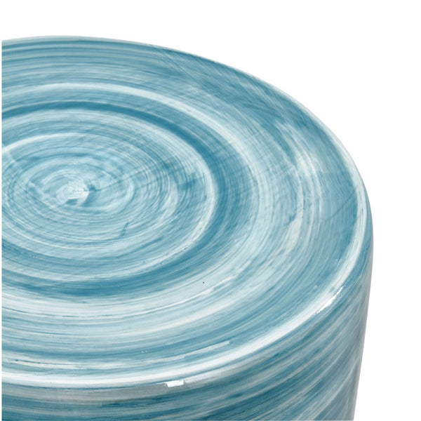 Atlas Roe Bay Accent Stool - Handcrafted Earthenware with Coastal Blue Glaze for Versatile Beachy Style SE11053-01