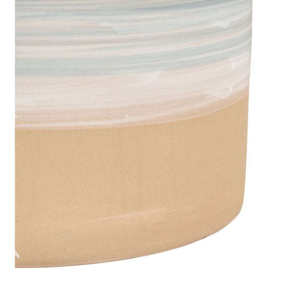 Atlas Roe Bay Accent Stool - Handcrafted Earthenware with Coastal Blue Glaze for Versatile Beachy Style SE11053-01