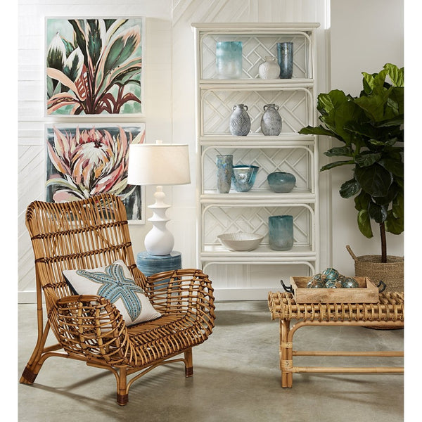 Atlas Roe Bay Accent Stool - Handcrafted Earthenware with Coastal Blue Glaze for Versatile Beachy Style SE11053-01