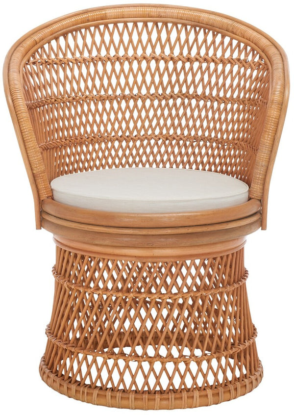 Safavieh Iola Swivel Accent Chair W/ Cushion XII23 Natural / White Rattan SEA7043A
