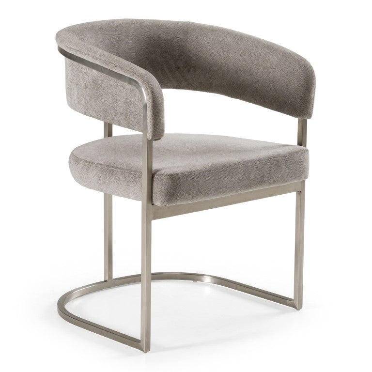 VIG Furniture Sebastian Grey Palo Stone Fabric Dining Chair With Brushed Stainless Steel Base, Ergonomic Comfort VGGA-6251CH-GRY