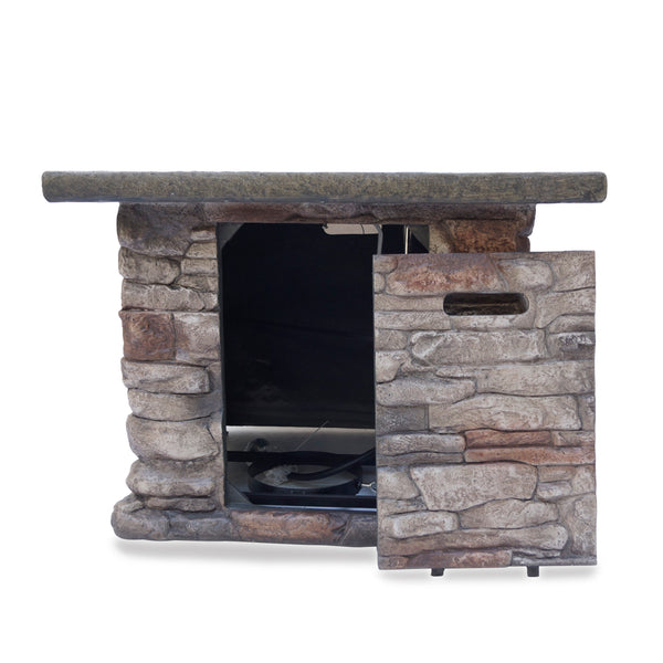 English Elm Stonewall Square Propane Fire Pit Natural Stone Outdoor Patio Gathering Focal Point 61941.00-40K