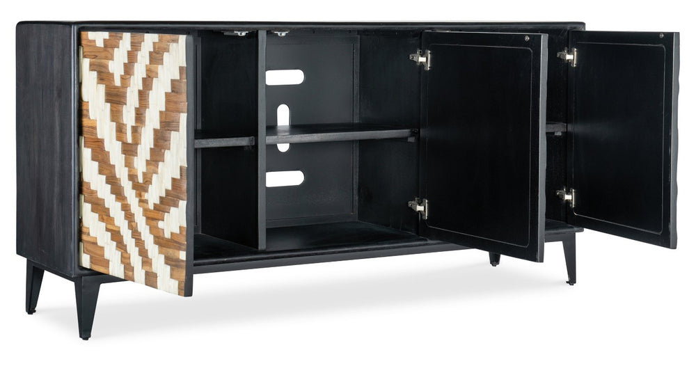 Hooker Furniture Commerce Entwined Credenza With Woven Wood & Bone Inlay, Black Mango Case, Soft-Close Doors, Media-Ready 7228-85081-99