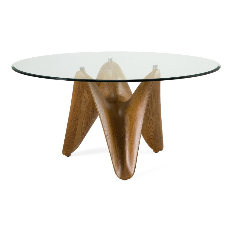 VIG Furniture Seguin Round Glass Dining Table With 10Mm Tempered Top & Walnut Ash Base – Seats 6, Modern Craftsmanship VGCSRT-20045-BRN-DT