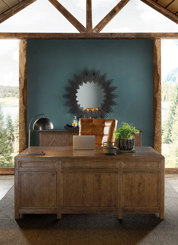 Hooker Furniture Driftwood Buckboard Entertainment Credenza With Soft-Close Doors, Ventilated Av Panels & Wine Storage Medium Wood 6820-55490-85