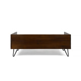 Christopher Knight Home® - Noble House - Bonneville Mid Century Modern Ped Bed with Acacia Wood Frame, Dark Oak and Dark Gray