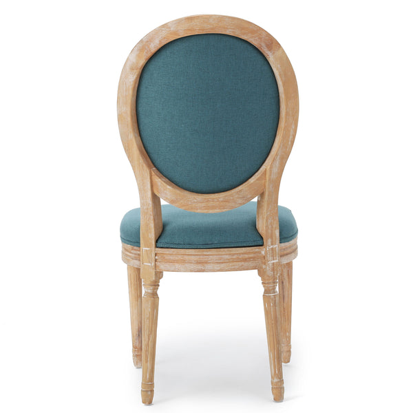 English Elm Kd French Country Rubberwood Dining Chairs Fluted Legs Padded Seat Set of 2 Teal 60352.00