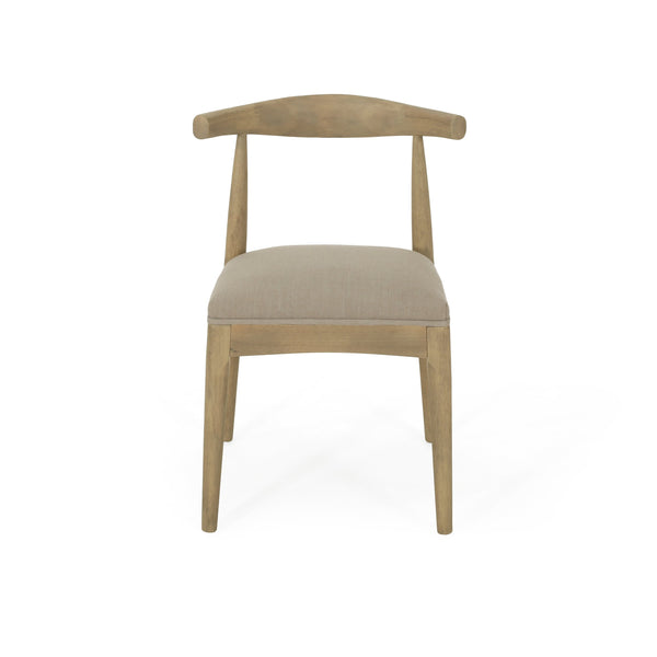 English Elm Dining Chair Set of Two Rubberwood Upholstered Seats Mid-century Modern Open Back Style Linen 74526.00PEBLN