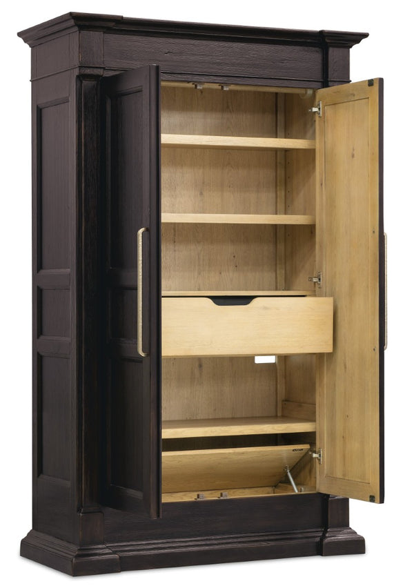 Hooker Furniture Driftwood Wardrobe with Buckboard Finish — Rustic Coastal Storage, Adjustable Shelves & Hidden Compartment Blacks 6820-90013-99