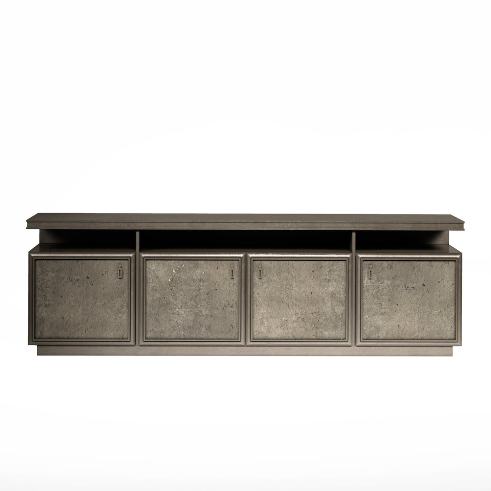 A.R.T. Furniture Cove Glam Entertainment Console - Mica Finish, Adjustable Shelves, Cork Accents & Stylish Storage Solution Grey Rubberwood Solids,Primavera Veneers,Metal,Cork 349422-2743