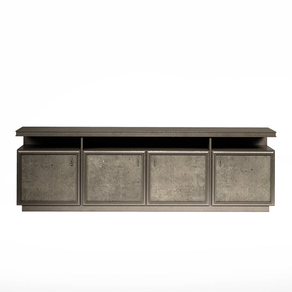 A.R.T. Furniture Cove Glam Entertainment Console - Mica Finish, Adjustable Shelves, Cork Accents & Stylish Storage Solution Grey Rubberwood Solids,Primavera Veneers,Metal,Cork 349422-2743