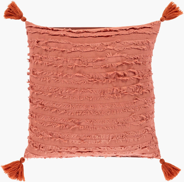 Surya Sereno Coastal 18"X18" Accent Pillow - Soft Cotton For Beachy Decor, Easy Care & Seaside Charm Rust Cotton,Cotton Sen002-2222