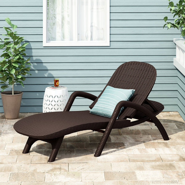 English Elm Christopher Knight Home® - MIKAEL Chaise Lounge Dark Brown Polypropylene 3D Wicker Weather-Resistant Handcrafted Outdoor Seating 68020.00DBRN