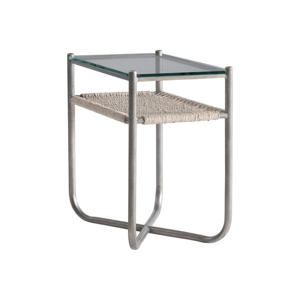 Bernhardt Bernhardt Kendo Accent Table With Tempered Glass Top, Woven Abaca Shelf & Graphite Steel Frame 328122