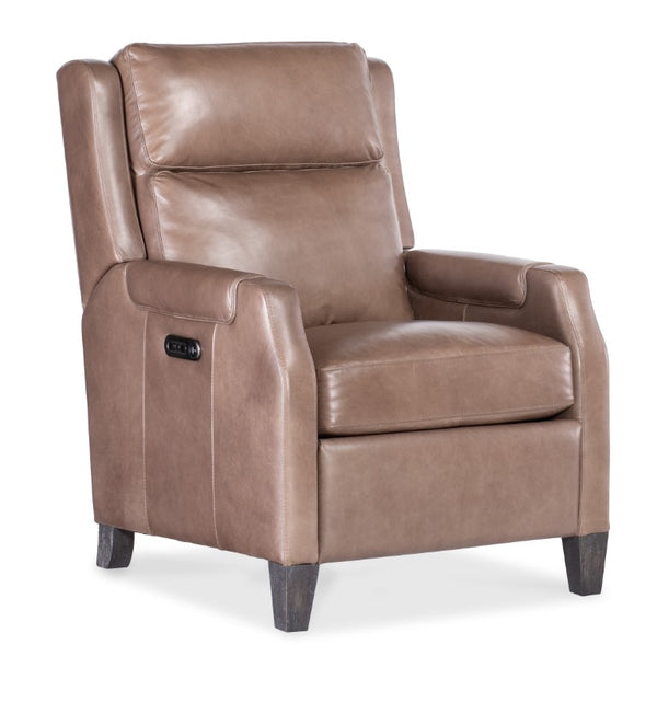Hooker Furniture Nelson Power Recliner With Power Headrest, Usb Charging, Semi-Aniline Leather, Tapered Wood Legs Brown RC818-PH-076