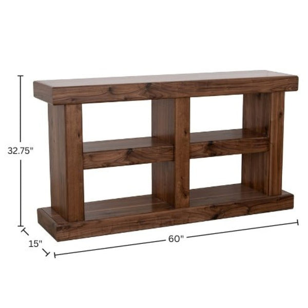 Origins Sequoia Rustic-Modern Console Table in Warm Walnut Veneer — Fully Assembled, Open-Frame Storage and Display (60") 60"W x 15"D x 32.75"H RL9500-15