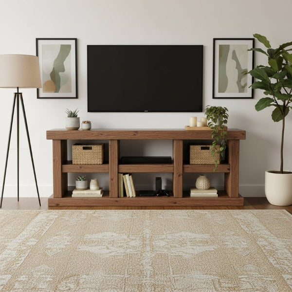 Origins Sequoia Rustic-Modern Console Table in Warm Walnut Veneer — Fully Assembled, Open-Frame Storage and Display (60") 80"W x 15"D x 32.75"H RL9500-10