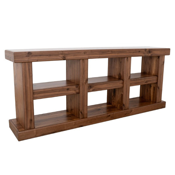 Origins Sequoia Rustic-Modern Console Table in Warm Walnut Veneer — Fully Assembled, Open-Frame Storage and Display (60") 80"W x 15"D x 32.75"H RL9500-10