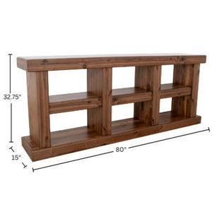 Origins Sequoia Rustic-Modern Console Table in Warm Walnut Veneer — Fully Assembled, Open-Frame Storage and Display (60") 80"W x 15"D x 32.75"H RL9500-10