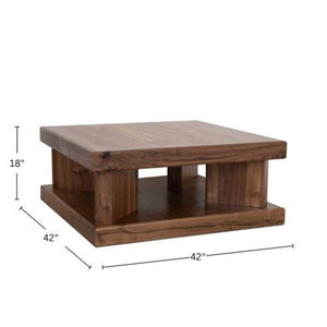 Origins Sequoia Walnut Coffee Table — 42" Square Rustic-Modern Centerpiece with Open Shelf, Durable Finish RL9500-61