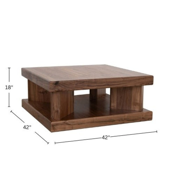 Origins Sequoia Walnut Coffee Table — 42" Square Rustic-Modern Centerpiece with Open Shelf, Durable Finish RL9500-61