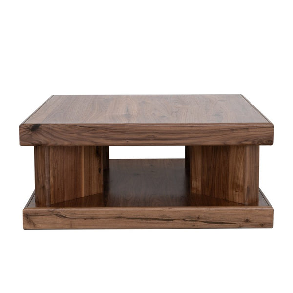 Origins Sequoia Walnut Coffee Table — 42" Square Rustic-Modern Centerpiece with Open Shelf, Durable Finish RL9500-61