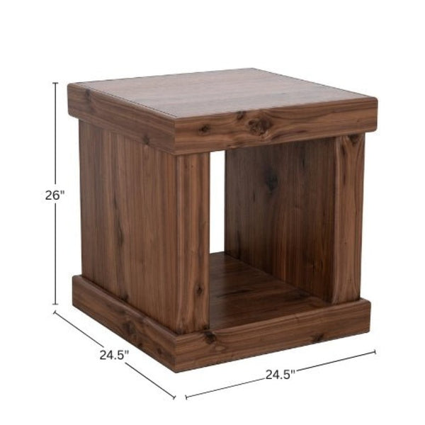 Origins Sequoia Walnut End Table with Open Shelf — Rustic-Modern Cube Accent, Fully Assembled, Compact 24.5" RL9500-62