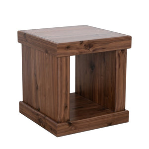 Origins Sequoia Walnut End Table with Open Shelf — Rustic-Modern Cube Accent, Fully Assembled, Compact 24.5" RL9500-62