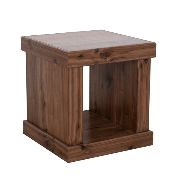 Origins Sequoia Walnut End Table with Open Shelf — Rustic-Modern Cube Accent, Fully Assembled, Compact 24.5" RL9500-62