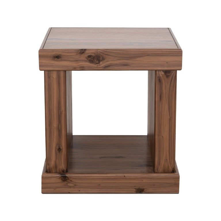 Origins Sequoia Walnut End Table with Open Shelf — Rustic-Modern Cube Accent, Fully Assembled, Compact 24.5" RL9500-62