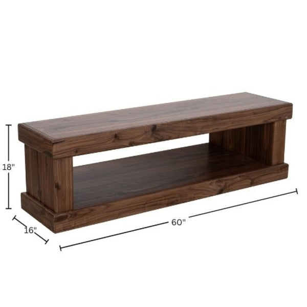 Origins Sequoia 60" Entry Bench with Walnut Veneer, Open Shelf Storage, Rustic-Modern Seating for Hallway RL9500-03