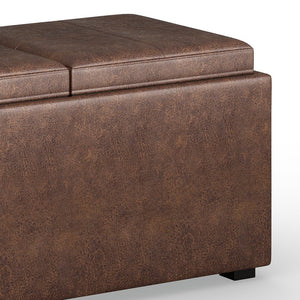 English Elm Avalon 5-Piece Storage Ottoman Set - Distressed Chestnut Faux Leather With Versatile Functionality B136P159760
