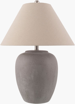 Surya Serrano 24" Ceramic Accent Table Lamp With Linen Shade – Timeless Elegance For Cozy Living Spaces Body, Gray,Shade (Outside), Beige,Shade (Inside), White,Finial, Metallic ,Nickel,Harp, Metallic ,Nickel,Cord, Translucent Ceramic,Linen,Linen,Iron Ser-001