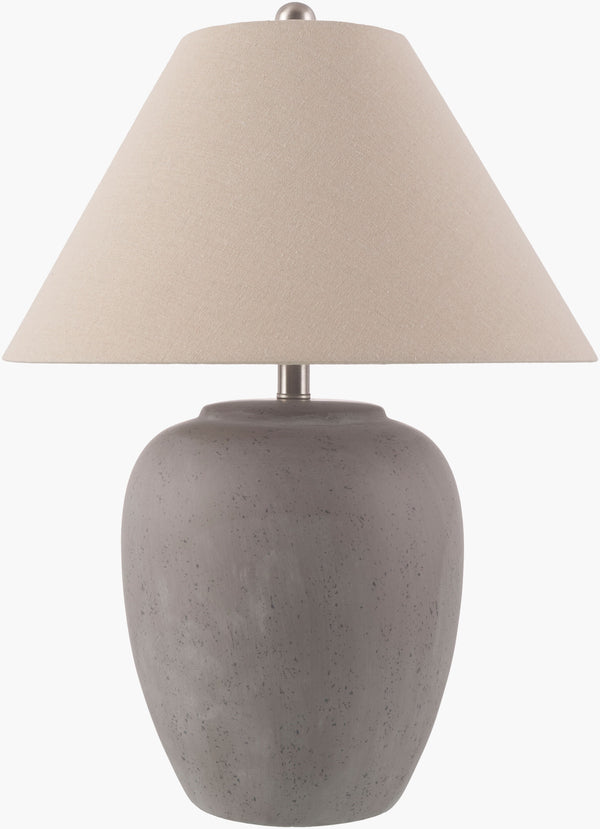 Surya Serrano 24" Ceramic Accent Table Lamp With Linen Shade – Timeless Elegance For Cozy Living Spaces Body, Gray,Shade (Outside), Beige,Shade (Inside), White,Finial, Metallic ,Nickel,Harp, Metallic ,Nickel,Cord, Translucent Ceramic,Linen,Linen,Iron Ser-001