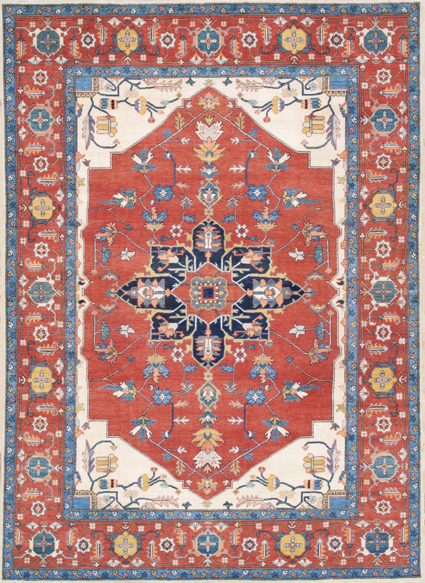 Pasargad Home Serapi Hand-knotted Wool Area Rug - Traditional Medallion Design In Rustic Colors   Ser-2034 9x12