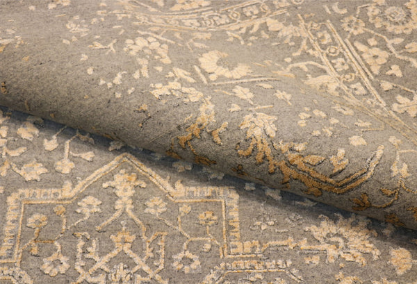 Pasargad Home Transitional Hand-knotted Silver Area Rug - Luxury Bamboo Silk & Wool Elegance   Ser-2167 9x12